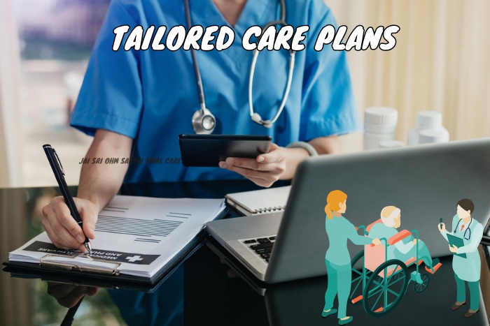 Healthcare professional from Jai Sri Ohm Sakthi Home Care in Coimbatore creating tailored care plans on a laptop, ensuring customized healthcare solutions for individual patient needs at home