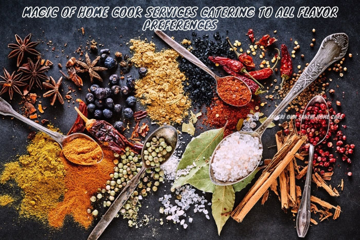 Assortment of aromatic spices and herbs used by Jai Sri Ohm Sakthi Home Care's home cook services in Coimbatore, showcasing the magic of catering to diverse flavor preferences with quality ingredients