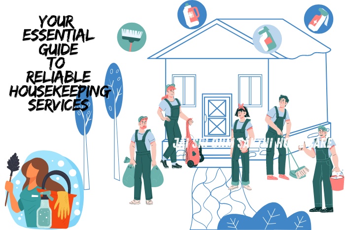 Illustration of a team of professional cleaners from Jai Sri Ohm Sakthi Home Care in Coimbatore providing comprehensive and reliable housekeeping services, ensuring a clean and organized home environment