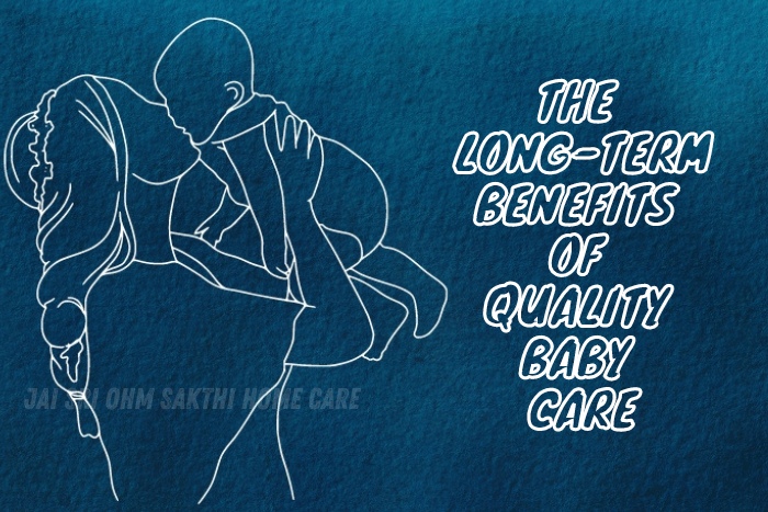 Artistic outline of a caregiver holding a baby, representing Jai Sri Ohm Sakthi Home Care's commitment to the long-term benefits of quality baby care in Coimbatore, ensuring nurturing and professional care for infants