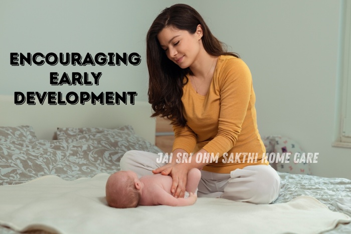 A caring mother is engaging with her Baby Care to promote early development, supported by Jai Sri Ohm Sakthi Home Care in Coimbatore