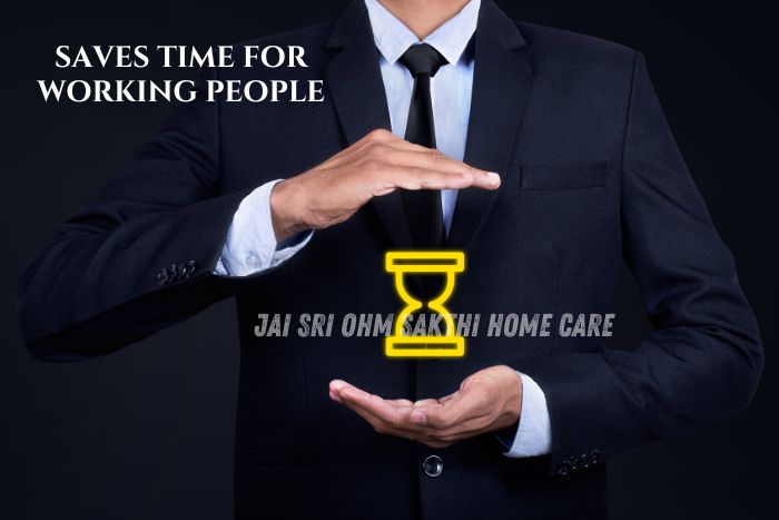 Jai Sri Ohm Sakthi Home Care in Coimbatore provides for Atime-saving benefits with a glowing hourglass icon
