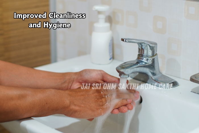 Close-up of hands being washed under running water for improved cleanliness, hygiene by Jai Sri Ohm Sakthi Home Care