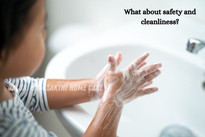Jai Sri Ohm Sakthi Home Care in Coimbatore-A child carefully washing hands with soap, promoting hygiene and safety at home