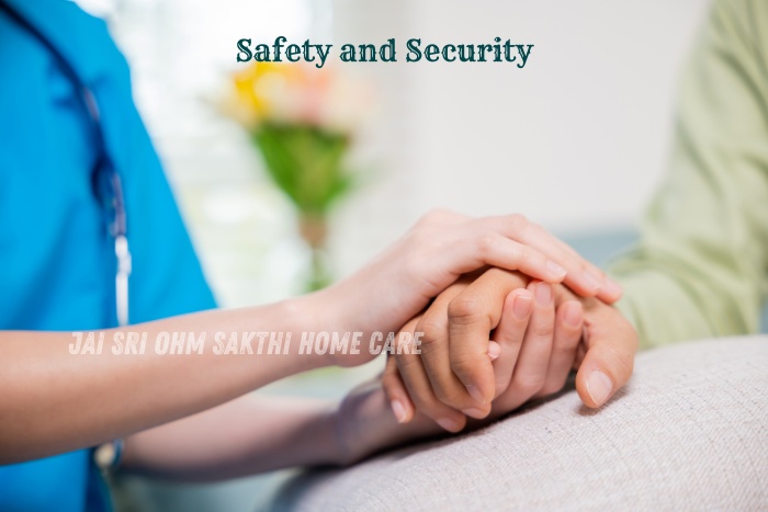 Professional caregiver holding a patient’s hand, ensuring emotional support and trusted elderly care by Jai Sri Ohm Sakthi Home Care